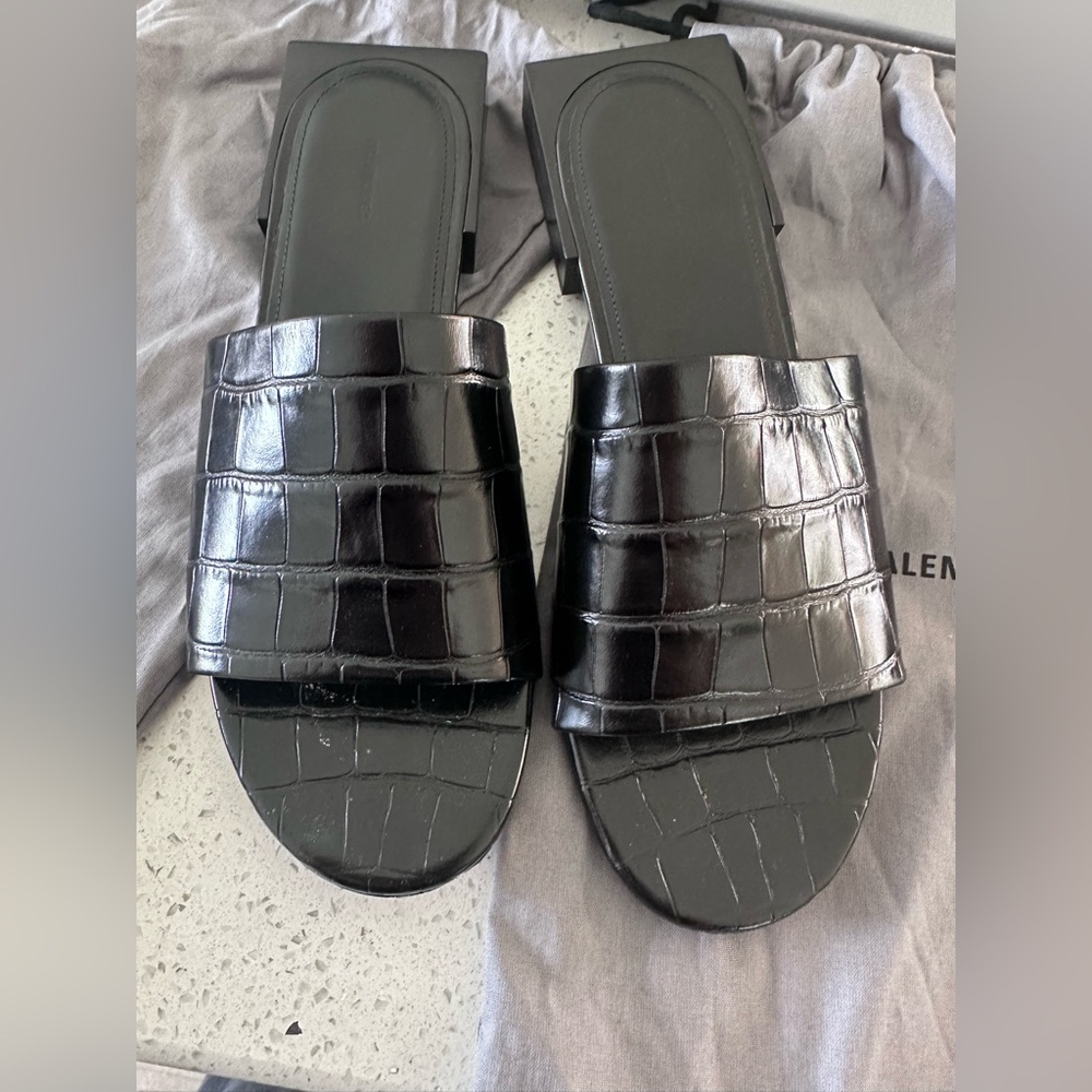 Balenciaga Black Croc-Embossed Sandals